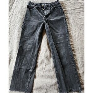 Zara Womens Jeans Size 4 Black Straight Cropped High Rise Distressed Fray Hem